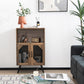 Costway 2-Door Rustic Brown Farmhouse Kitchen Storage Bar Cabinet with Wine Rack and Glass Holder