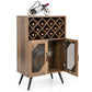 Costway 2-Door Rustic Brown Farmhouse Kitchen Storage Bar Cabinet with Wine Rack and Glass Holder