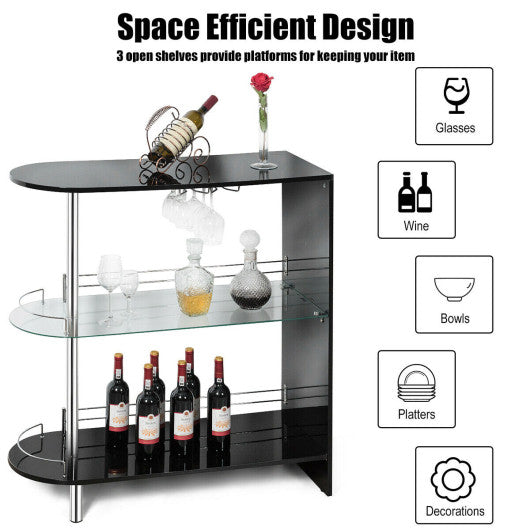 Costway 2-Holder Bar Table with Tempered Glass Shelf