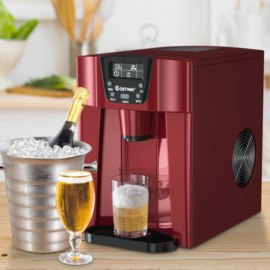 Costway 2-In-1 Red Ice Maker Water Dispenser 36lbs/24H LCD Display