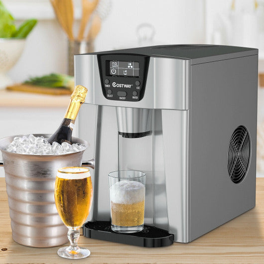 Costway 2-In-1 Silver Ice Maker Water Dispenser 36lbs/24H LCD Display