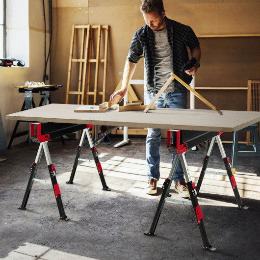 Costway 2-Pack Red Folding Sawhorses with Supporting Arms