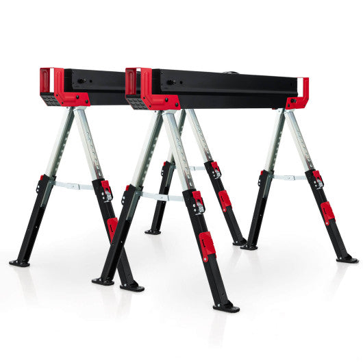 Costway 2-Pack Red Folding Sawhorses with Supporting Arms