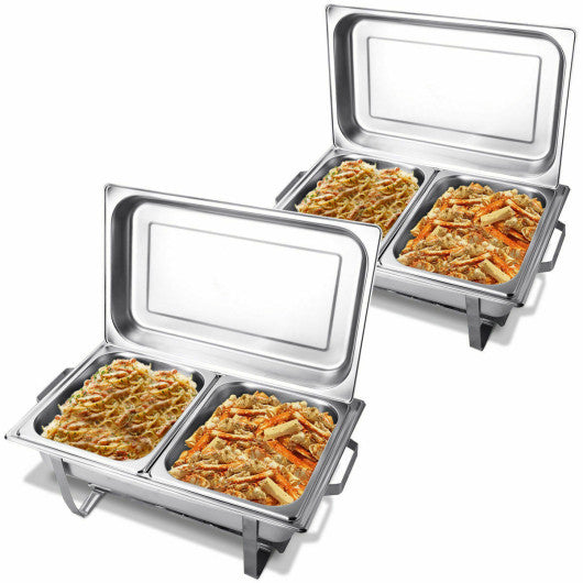 Costway 2 Packs Dish 9 Quart Stainless Rectangular Buffet Chafer