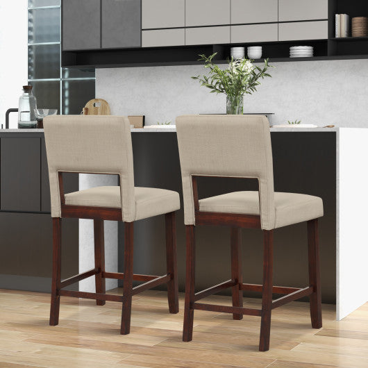 Costway 2 Piece Beige Bar Chair Set with Hollowed Back and Rubber Wood Legs