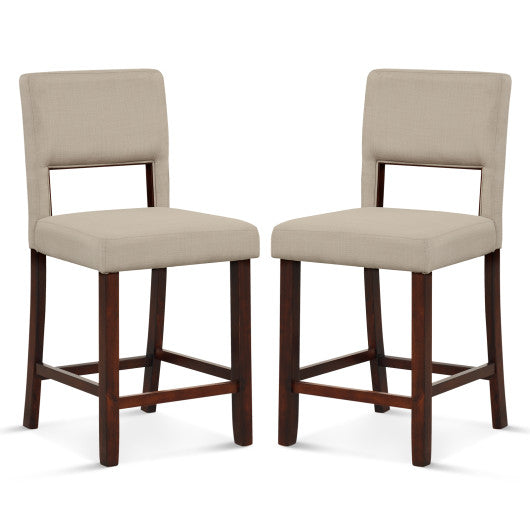 Costway 2 Piece Beige Bar Chair Set with Hollowed Back and Rubber Wood Legs