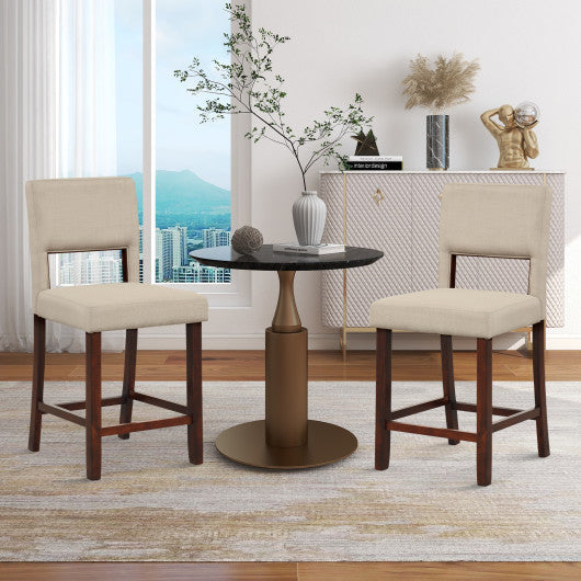 Costway 2 Piece Beige Bar Chair Set with Hollowed Back and Rubber Wood Legs