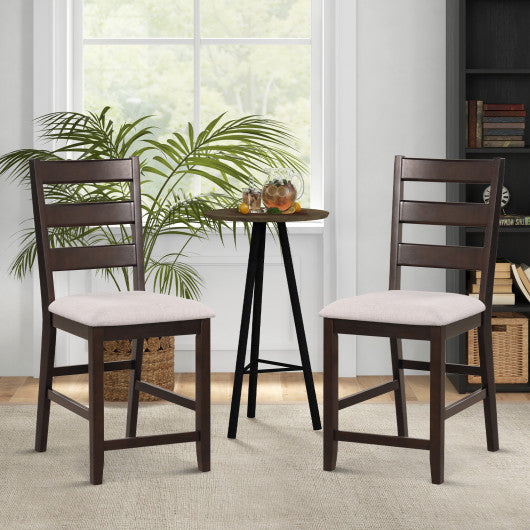 Costway 2 Piece Beige Counter Height Bar Stool Set with Padded Seat and Rubber Wood Legs