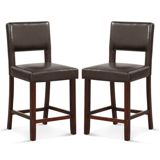 Costway 2 Piece Brown Bar Chair Set with Hollowed Back and Rubber Wood Legs