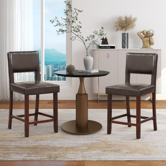 Costway 2 Piece Brown Bar Chair Set with Hollowed Back and Rubber Wood Legs