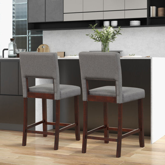 Costway 2 Piece Gray Bar Chair Set with Hollowed Back and Rubber Wood Legs