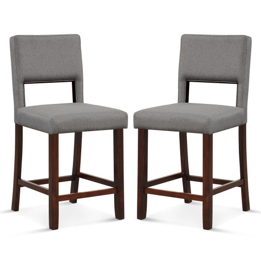 Costway 2 Piece Gray Bar Chair Set with Hollowed Back and Rubber Wood Legs