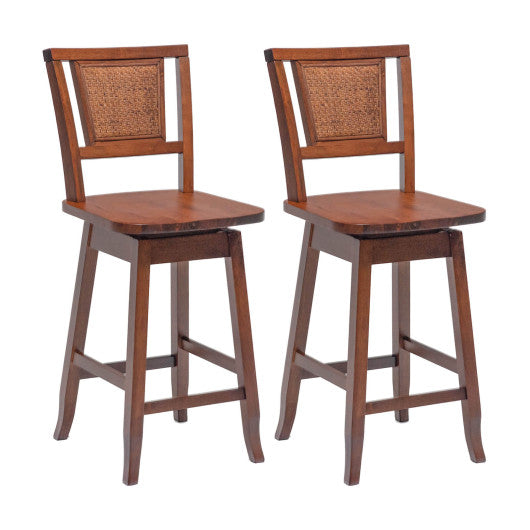 Costway 2 Pieces 24.5 Inch Bar Stools with Rattan Back and Swivel Seat