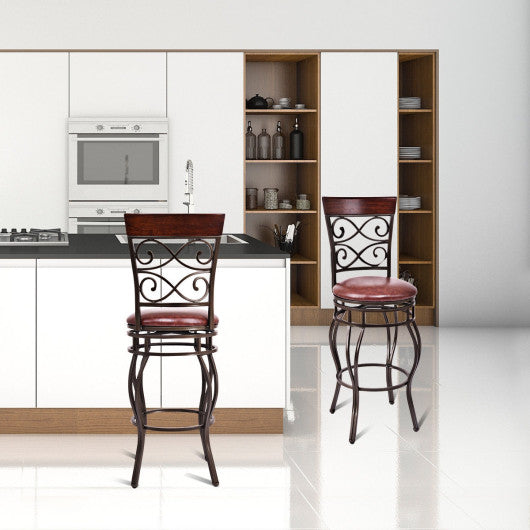 Costway 2 Pieces 30" 360 Degree Brown Swivel Bar Stools with Leather Padded Seat