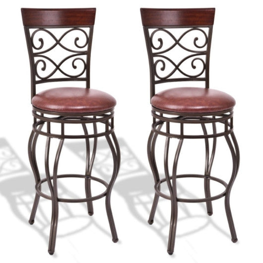 Costway 2 Pieces 30" 360 Degree Brown Swivel Bar Stools with Leather Padded Seat