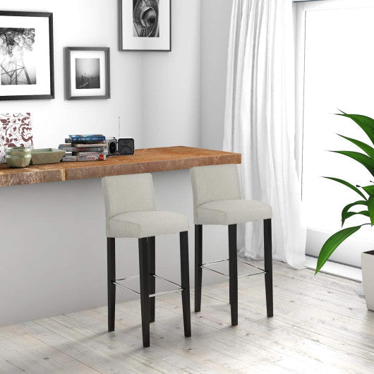 Costway 2 Pieces Beige Fabric Bar Stool Pub Chair with Solid Wooden Legs