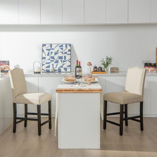 Costway 2 Pieces Beige Fabric Nail Head Counter Height Dining Side Chairs Set