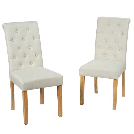 Costway 2 Pieces Beige Tufted Dining Chair Set with Adjustable Anti-Slip Foot Pads