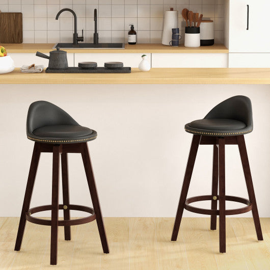 Costway 2 Pieces Black Cushioned Swivel Bar Stool Set with Low Back