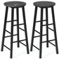 Costway 2 Pieces Black Industrial Round Seat Faux Marble Bar Stool Set