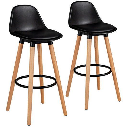 Costway 2 Pieces Black Mid Century Barstool 28.5 Inches Dining Pub Chair