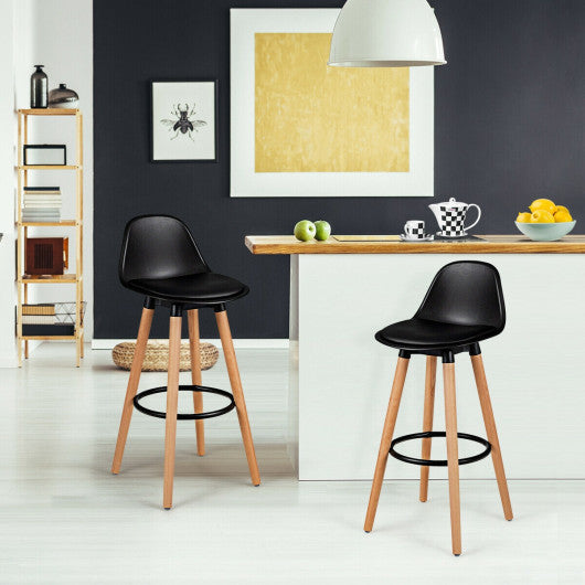 Costway 2 Pieces Black Mid Century Barstool 28.5 Inches Dining Pub Chair