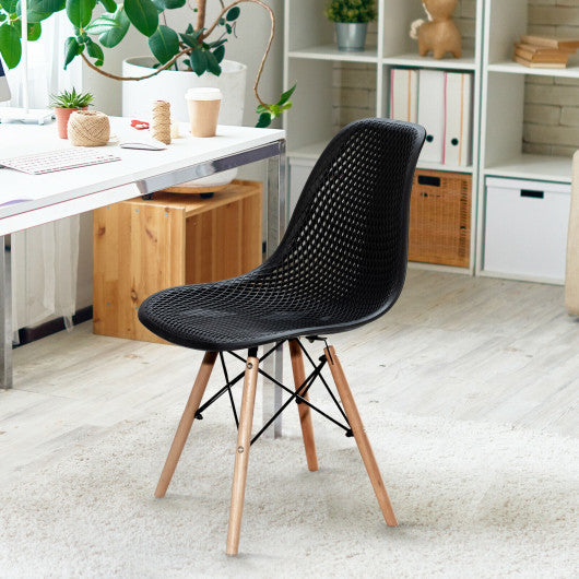 Costway 2 Pieces Black Modern Plastic Hollow Chair Set with Wood Leg