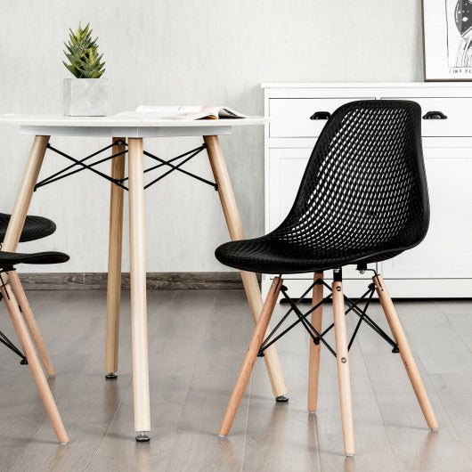 Costway 2 Pieces Black Modern Plastic Hollow Chair Set with Wood Leg