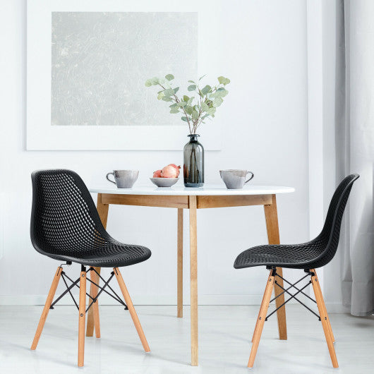 Costway 2 Pieces Black Modern Plastic Hollow Chair Set with Wood Leg