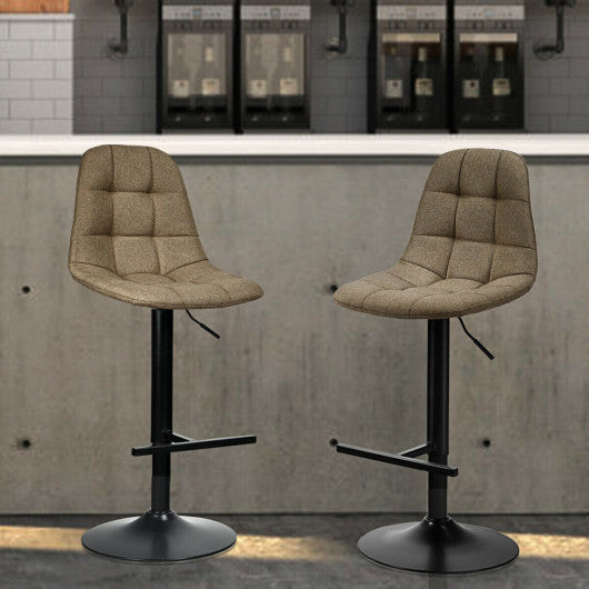 Costway 2 Pieces Brown Adjustable Bar Stools Swivel Counter Height Linen Chairs