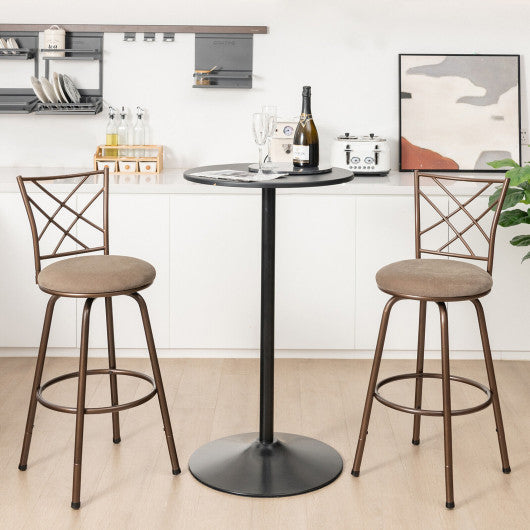 Costway 2 Pieces Brown Swivel Pluch Fabrice Cushioned Bar Stool Set
