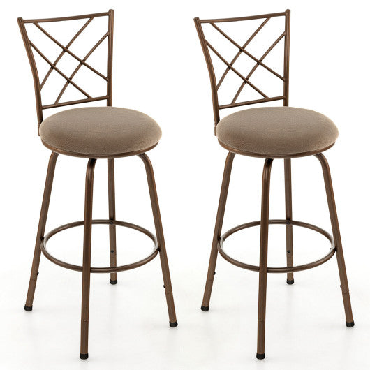Costway 2 Pieces Brown Swivel Pluch Fabrice Cushioned Bar Stool Set