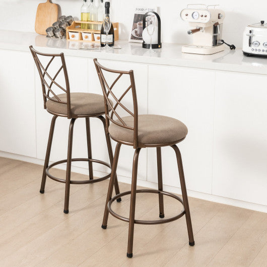 Costway 2 Pieces Brown Swivel Pluch Fabrice Cushioned Bar Stool Set