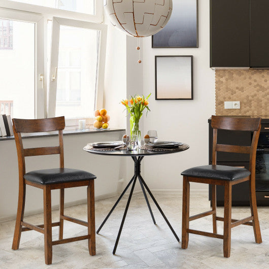 Costway 2 Pieces Counter Height Chair Set with Leather Seat and Rubber Wood Legs