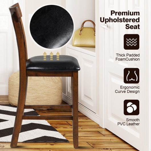 Costway 2 Pieces Counter Height Chair Set with Leather Seat and Rubber Wood Legs