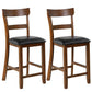 Costway 2 Pieces Counter Height Chair Set with Leather Seat and Rubber Wood Legs