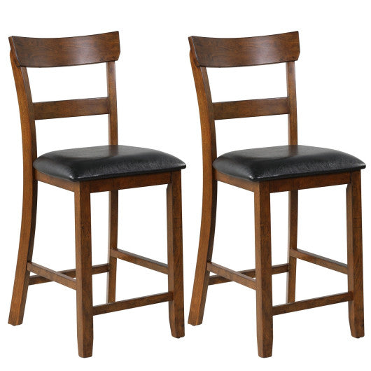 Costway 2 Pieces Counter Height Chair Set with Leather Seat and Rubber Wood Legs