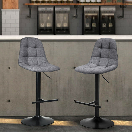Costway 2 Pieces Gray Adjustable Bar Stools Swivel Counter Height Linen Chairs