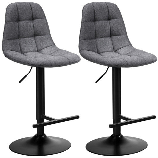 Costway 2 Pieces Gray Adjustable Bar Stools Swivel Counter Height Linen Chairs