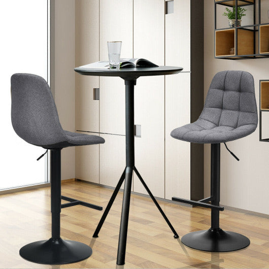Costway 2 Pieces Gray Adjustable Bar Stools Swivel Counter Height Linen Chairs