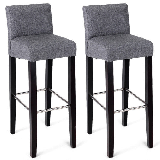 Costway 2 Pieces Gray Fabric Bar Stool Pub Chair with Solid Wooden Legs