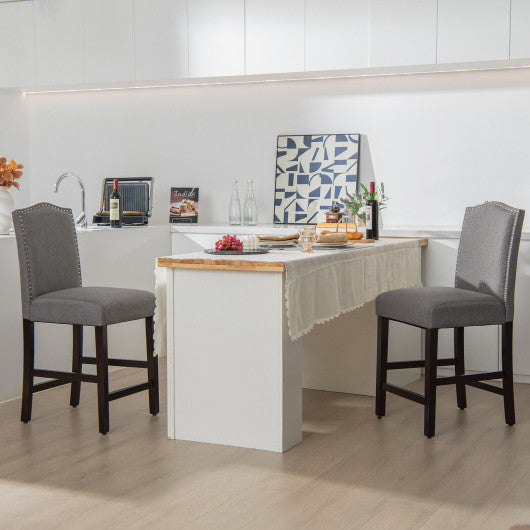 Costway 2 Pieces Gray Fabric Nail Head Counter Height Dining Side Chairs Set