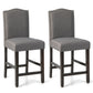 Costway 2 Pieces Gray Fabric Nail Head Counter Height Dining Side Chairs Set
