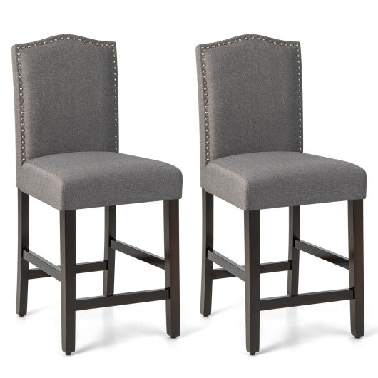 Costway 2 Pieces Gray Fabric Nail Head Counter Height Dining Side Chairs Set