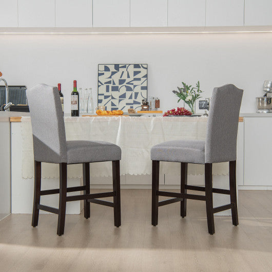 Costway 2 Pieces Gray Fabric Nail Head Counter Height Dining Side Chairs Set