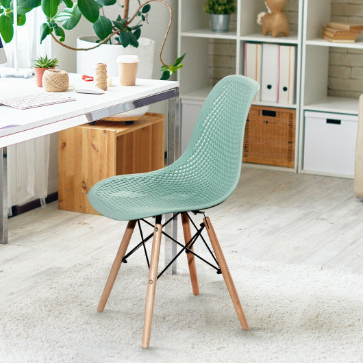 Costway 2 Pieces Green Modern Plastic Hollow Chair Set with Wood Leg
