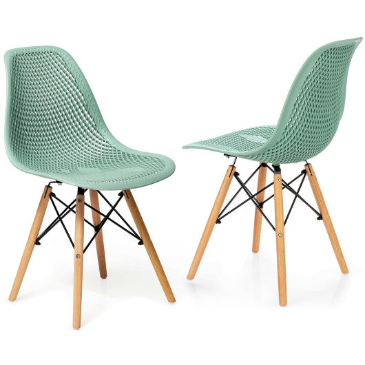 Costway 2 Pieces Green Modern Plastic Hollow Chair Set with Wood Leg