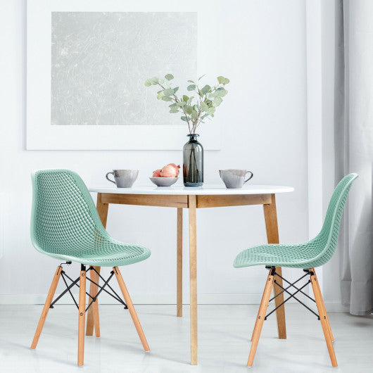 Costway 2 Pieces Green Modern Plastic Hollow Chair Set with Wood Leg