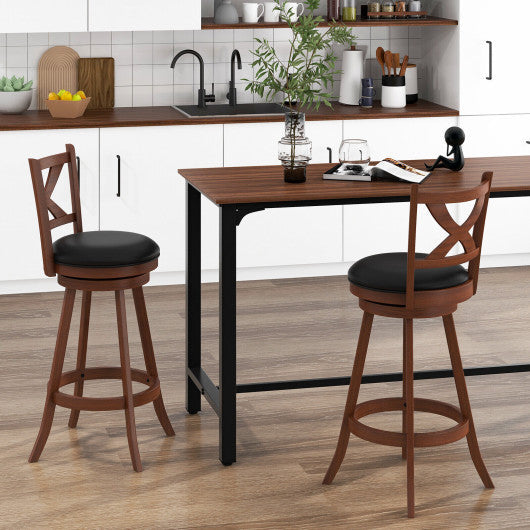 Costway 2 Pieces Large Classic Counter Height Swivel Bar Stool Set with X-shaped Open Back