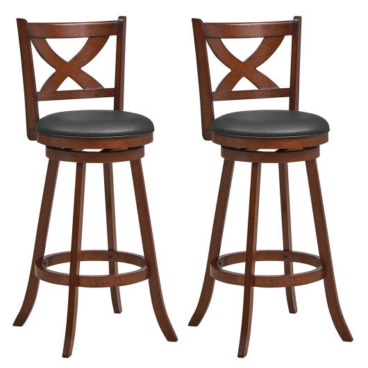 Costway 2 Pieces Large Classic Counter Height Swivel Bar Stool Set with X-shaped Open Back